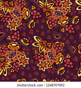 Vector seamless pattern, ornamental flowers, garden stuff.