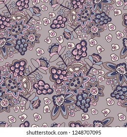 Vector seamless pattern, ornamental flowers, garden stuff.