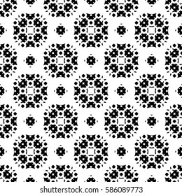 Vector seamless pattern, ornamental monochrome geometric texture. Black & white abstract background, traditional motif, oriental style. Repeat mosaic tiles. Design for prints, decor, textile, fabric 