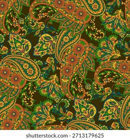 Patrón de Vector sin fisuras con Paisley ornamental y flores