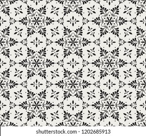 Vector seamless pattern with ornamental snowflakes. Elegant Christmas background. Art deco texture.