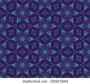 Vector seamless pattern with ornamental snowflakes. Elegant Christmas background. Art deco texture.