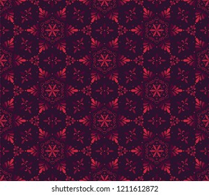 Vector seamless pattern with ornamental snowflakes. Elegant Christmas background. Art deco texture.
