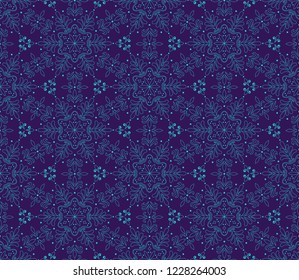 Vector seamless pattern with ornamental snowflakes. Elegant Christmas background. Art deco texture.