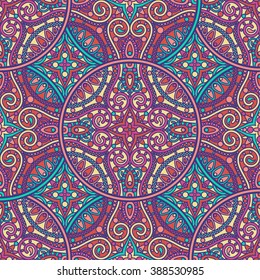 Vector seamless pattern with ornamental traditional indian mandala sign
