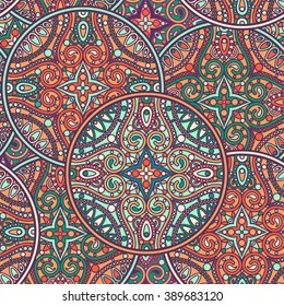 Vector seamless pattern with ornamental traditional indian mandala sign