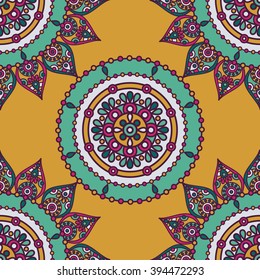 Vector seamless pattern with ornamental traditional indian mandala sign