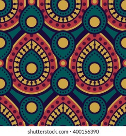 Vector seamless pattern with ornamental traditional folkloric forms