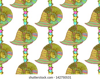 Vector seamless pattern with ornamented snail and cups