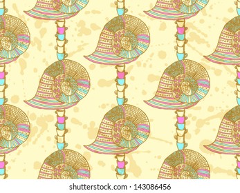 Vector seamless pattern with ornamented snail and cups