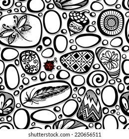 Vector Seamless Pattern Ornate Pebbles. Hand Drawing Texture