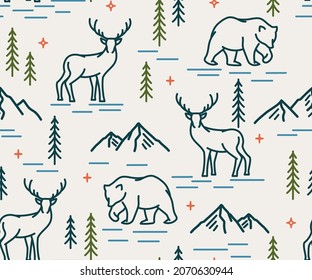 Vector Seamless pattern with outdoor theme illustrations.