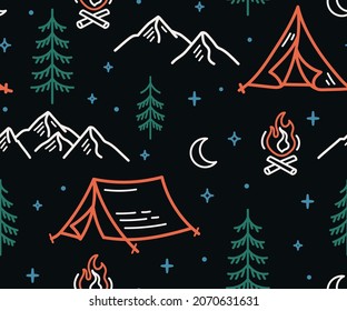 Vector Seamless pattern with outdoor theme illustrations.