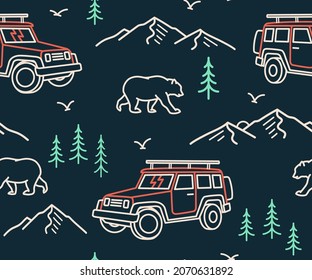 Vector Seamless pattern with outdoor theme illustrations.