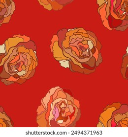 Vector seamless pattern with outline abstract roses. Beautiful floral background. Can be used for textile, book cover, packaging