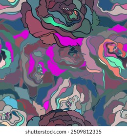 Vector seamless pattern with outline abstract roses. Beautiful floral background. Can be used for textile, book cover, packaging