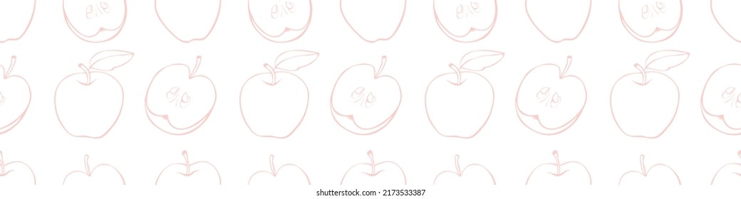 Vector seamless pattern with outline apples in doodle. Fruit background and texture, isolated. For children, school design, harvest, gardening and Thanksgiving theme