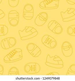 Vector seamless pattern of outline baby shoes. Kids shoes seamless pattern. 