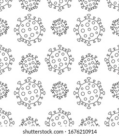 Vector seamless pattern of outline black 2019-nCoV Novel Coronavirus Bacteria Cell isolated on white background