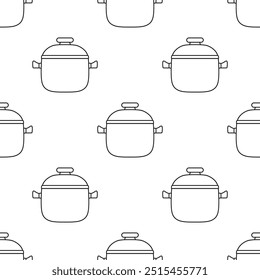vector seamless pattern of outline cooking pot isolated on white background