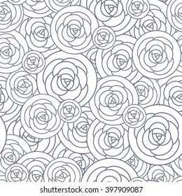 Vector seamless pattern with outline decorative roses. Beautiful floral background, stylish abstract flowers.