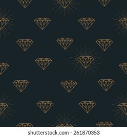 Vector seamless pattern with outline diamond symbol.