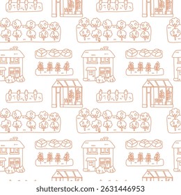 vector seamless pattern with outline farm and growing vegetables. illustration for prints, cards