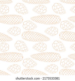 Vector seamless pattern with outline fir spruce pine cones in doodle style. Background, texture on theme of happy fall, nature, forest, christmas, thanksgiving