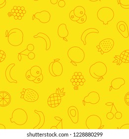 Vector seamless pattern of outline fruits and berries.