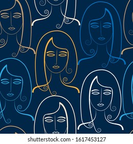 Vector seamless pattern with outline girls.
