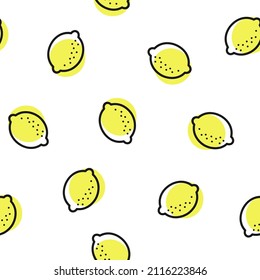 Vector seamless pattern with outline lemon. Fruit for package, kitchen design, fabric and textile. Citrus wallpaper