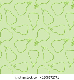 Vector seamless pattern with outline pears; hand drawing pears; fruity design for fabric, wallpaper, package, tablecloth, textile, wrapping paper, web design.