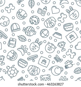 Vector seamless pattern with outline pets icons.