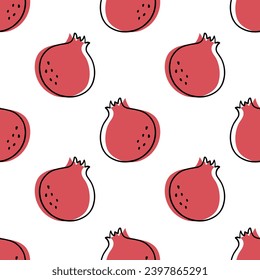 Vector seamless pattern with outline pomegranate. For cards, wallpaper, background, and textile.