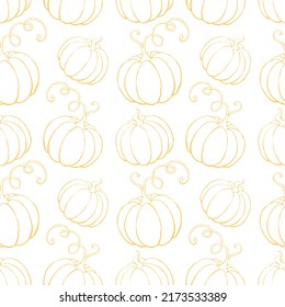 Vector seamless pattern with outline pumpkins in doodle style. Halloween or thanksgiving background and texture