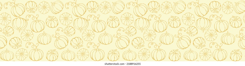 Vector seamless pattern with outline pumpkins in doodle style. Halloween or thanksgiving background and texture