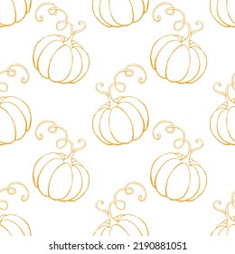 Vector seamless pattern with outline pumpkins in doodle style. Halloween or thanksgiving background and texture