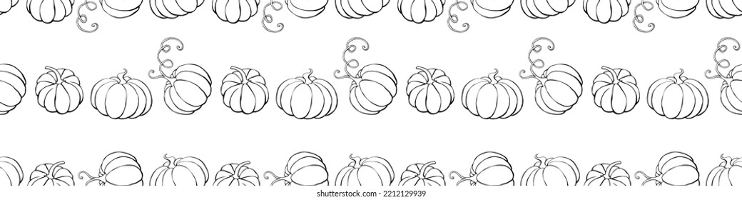 Vector seamless pattern with outline pumpkins in doodle style. Halloween or thanksgiving background and texture