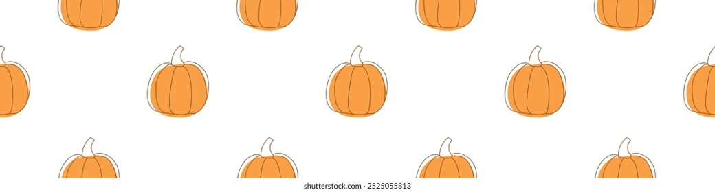 Vector seamless pattern with outline pumpkins in doodle style. Halloween or thanksgiving background and texture.