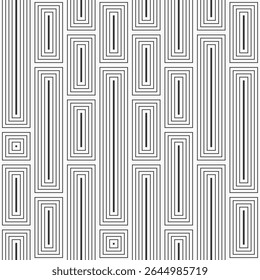 Vector seamless pattern with outline rectangles. Geometric tiles seamless pattern. Geometric shapes pattern. Black geometric pattern isolated on white background. Black and white vector background.