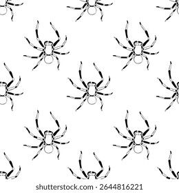 Vector seamless pattern of outline spiders in doodle style. Simple background and texture of theme of insects, animals, halloween, phobias