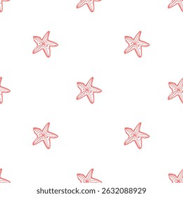Vector seamless pattern with outline starfishes