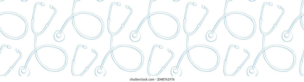 Vector seamless pattern with outline stethoscopes in doodle style. Medical backgrounds and textures. Doctor symbol. Theme of medicine, clinic, health care, treatment