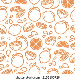 Vector seamless pattern in outline style. Fruit for package, kitchen design, fabric and textile. Citrus wallpaper