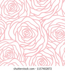 Vector seamless pattern with outline stylized roses. Beautiful floral background. Floral, retro, doodle, design element. Can be used for textile, book cover, packaging, wedding invitation.