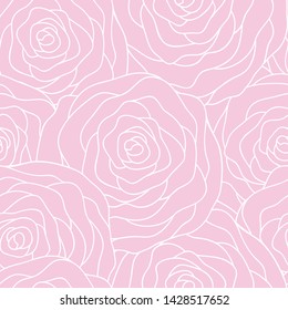 Vector seamless pattern with outline stylized roses. Beautiful floral background. Floral, retro, doodle, design element. Can be used for textile, book cover, packaging, wedding invitation.