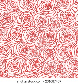 Vector seamless pattern with outline stylized roses. Beautiful floral background. Can be used for textile, website background, book cover, packaging, wedding invitation