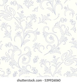 Vector seamless pattern with outline stylized flowers. Beautiful floral background.