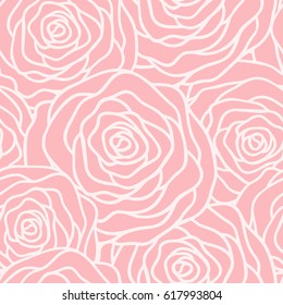 Vector seamless pattern with outline stylized roses. Beautiful floral background.  Can be used for textile, book cover, packaging, wedding invitation.