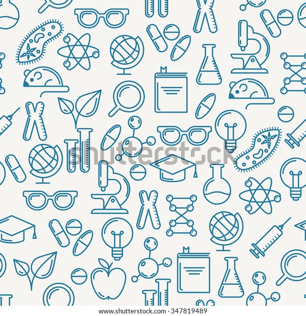 Vector Seamless Pattern Outline Symbols Science Stock Vector (Royalty ...